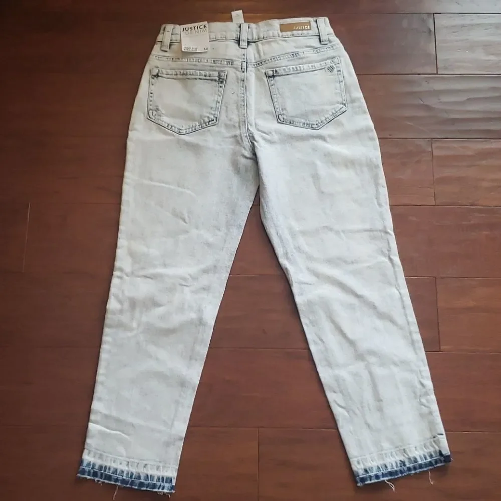 𝅺Justice Girls Demin High Rise Straight Distressed Washed Out Jeans Size 12 NEW
